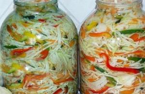 Salate za zimu: s kupusom, paprikom i mrkvom Pripravci kupus paprika luk